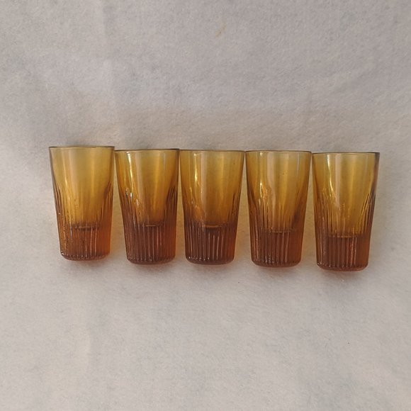 Amber Cordial Shot Glasses Set 5 Vintage